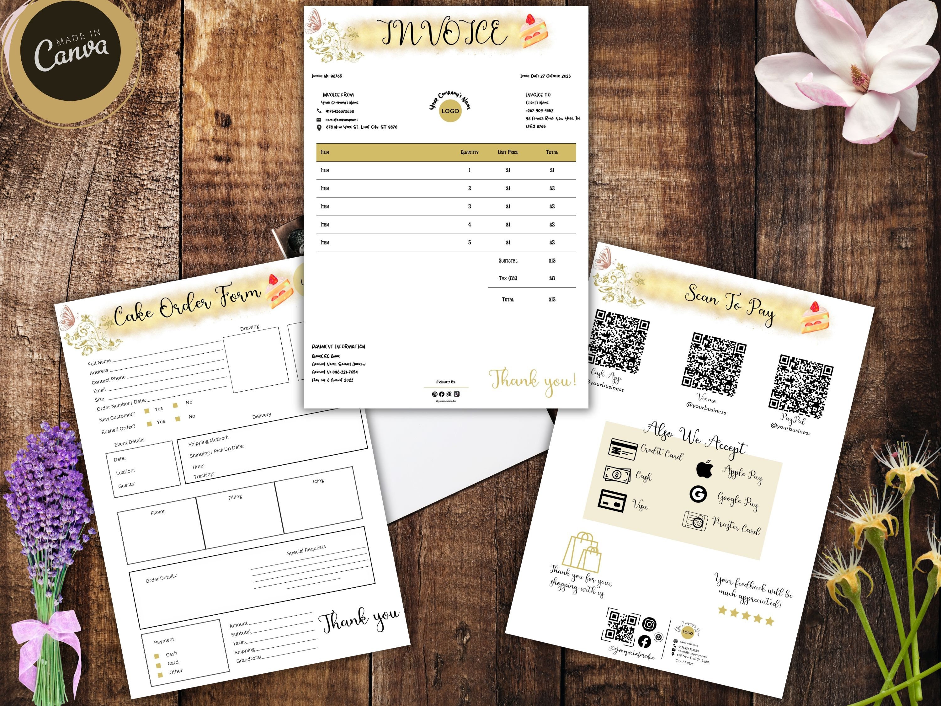 Editable Cake Order Form Cake Invoice Scan to Pay Bakery Order Form ...