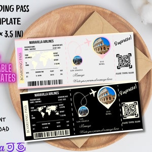 Plantilla de tarjeta de embarque editable Tarjeta de embarque de Canva Viaje sorpresa Tarjeta de embarque personalizada Plantilla de Canva Boleto de avión imprimible digital