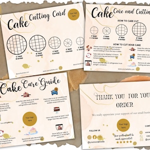 Cake Care Cards Bundle Cake Cutting Guide Cake Care Card Template Thank You Card Template Cake Care Instructions Cake Business Bundle