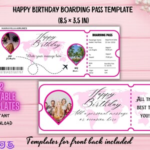 Birthday Boarding Pass Gift Ticket Birthday Airplane Ticket Printable Surprise Trip Ticket, Boarding Pass Birthday Gift Surprise Vacation