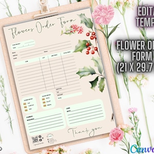 EDITABLE FLORIST ORDER Form Wedding Flowers Printable Flowers Order Form Template Florist Business Order Sheet Flower Arrangements Service
