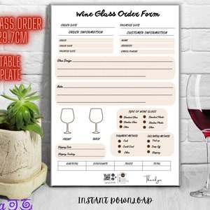 Wine Glass Order Form Editable Small Business Forms Craft Order Form Template Customize Order Form Printable Glass Order Forms Printable