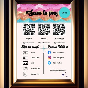 Scan To Pay Vorlage QR Code Vorlage Scan To Pay Zeichen Small Business Zeichen Kundenspezifisches Geschäftszeichen Zahlungsmethode Zeichen QR Code Zeichen Vorlage