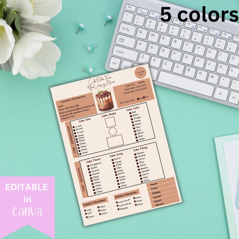 Editable Cake Order Form Template Bakery Order Form Cupcake Order Form ...