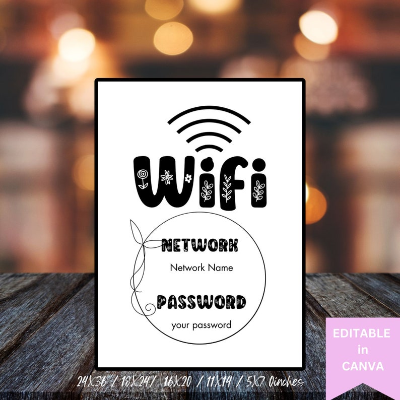 Wifi Password Sign Printable Editable Wifi Sign Template Canva - Etsy