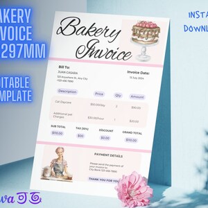 BÄCKEREI-RECHNUNGSVORLAGE Bearbeitbare Rechnungsvorlage für kleine Unternehmen Rechnung für Bäcker Canva-Vorlage Marketingvorlage Quittungsvorlage