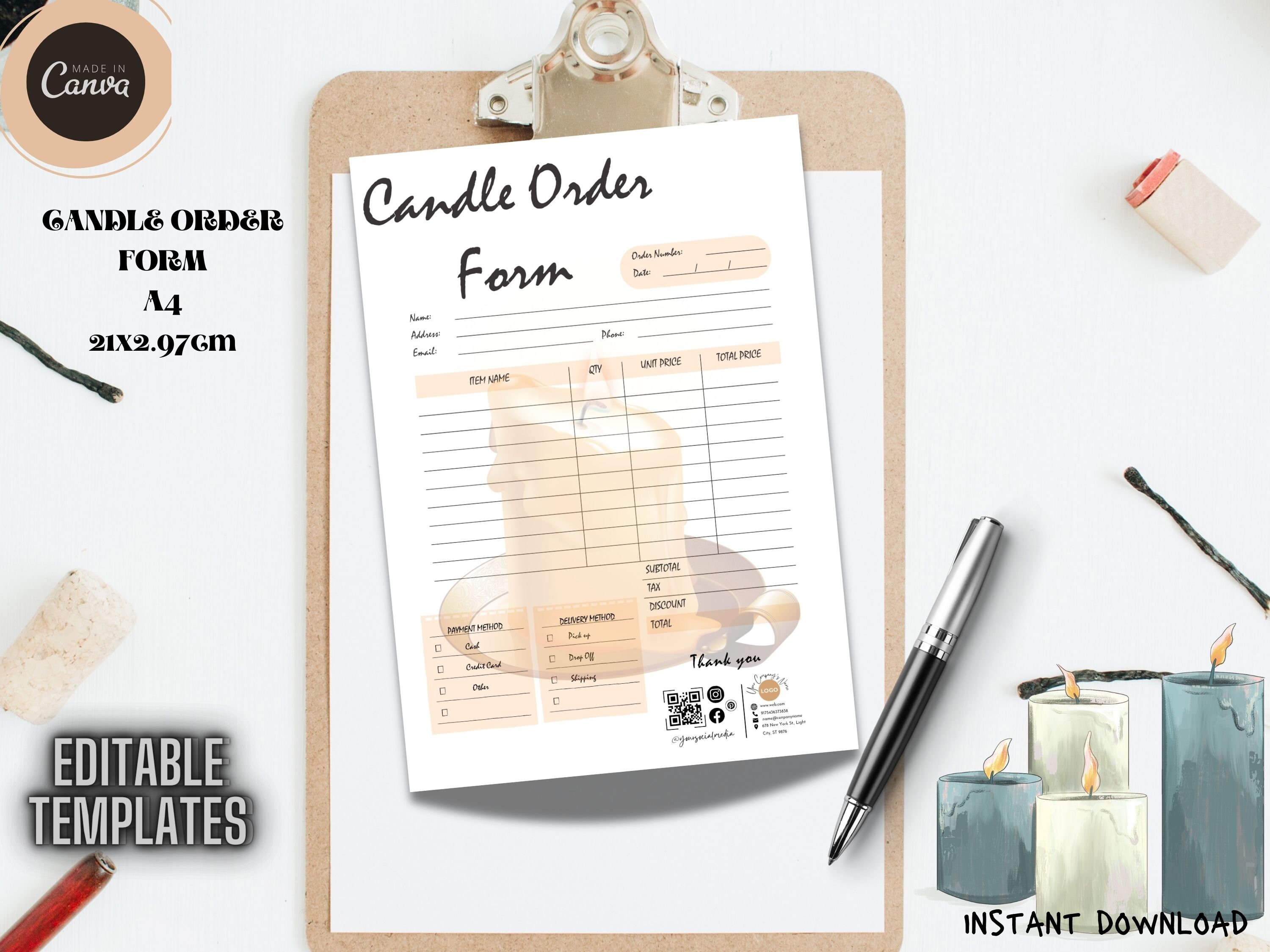 Editable Candle Order Form Canva Template Printable Candle Invoice ...