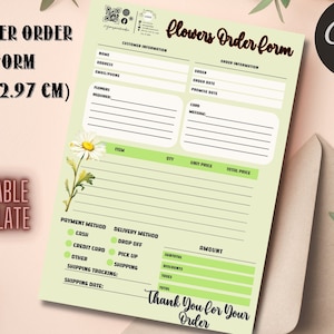 EDITABLE FLORIST ORDER Form Wedding Flowers Printable Flowers Order Form Template Florist Business Order Sheet Flower Arrangements Service