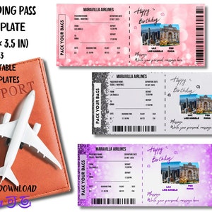 Birthday Boarding Pass Gift Ticket Birthday Airplane Ticket Printable Surprise Trip Ticket, Boarding Pass Birthday Gift Surprise Vacation