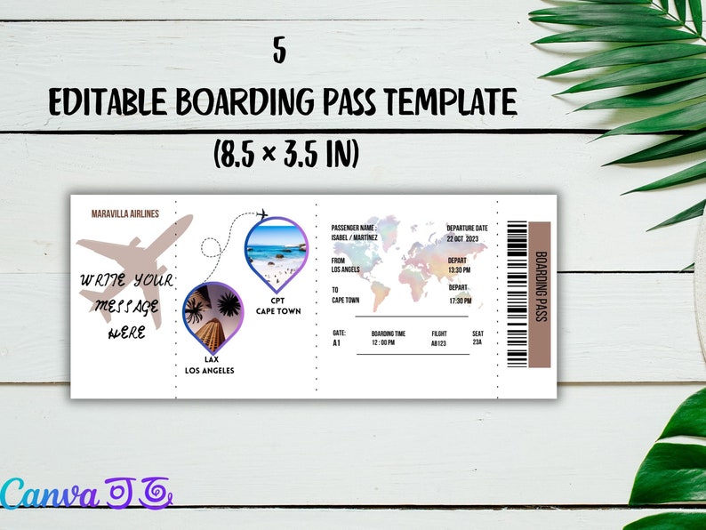 Editable Boarding Pass Canva Template Printable Airline Ticket Boarding ...