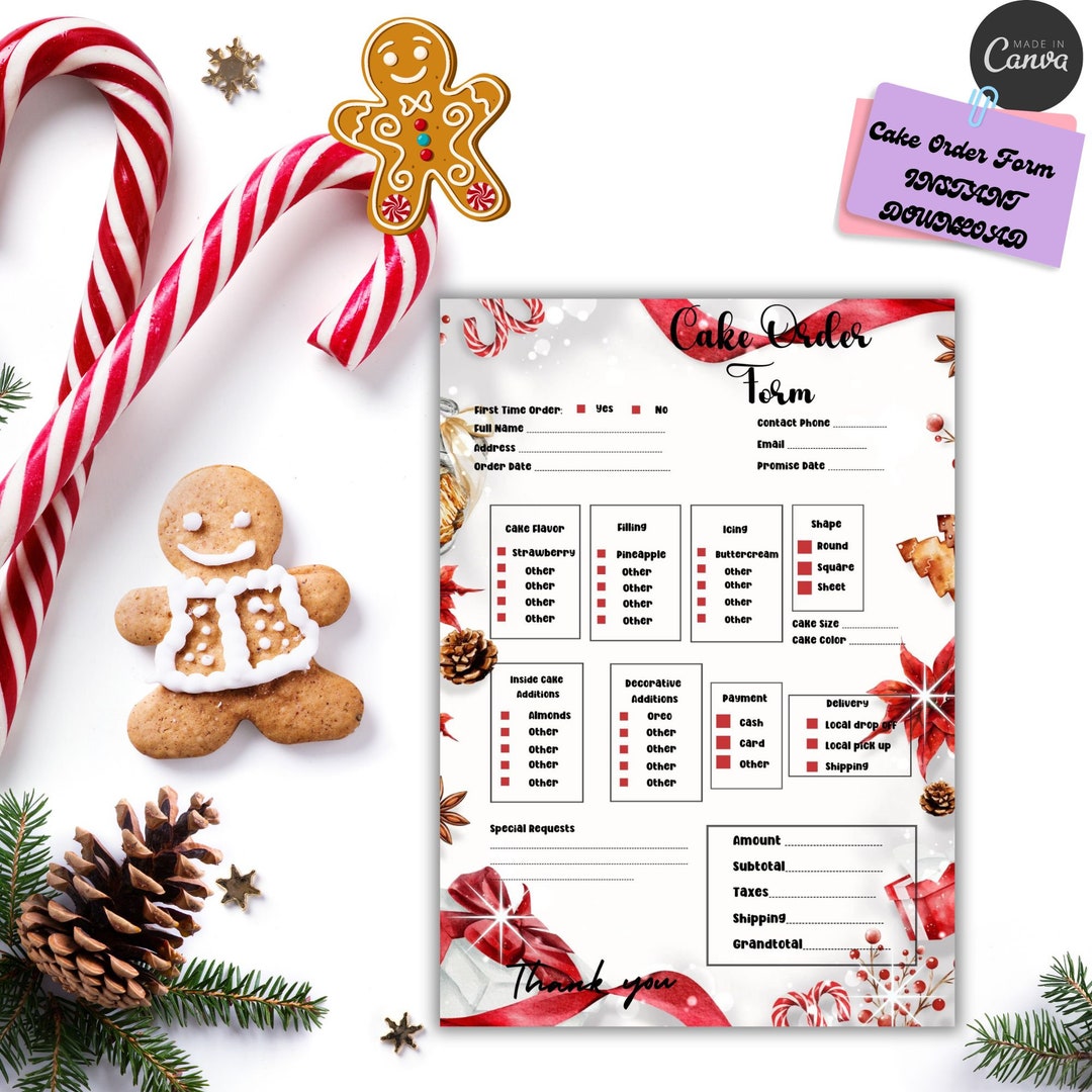 Editable Christmas Cake Order Form Template Cupcake Order Form Small