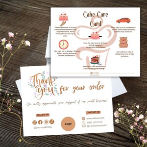 Carte de soin du gâteau Instructions pour le gâteau Modèle de carte de gâteau Cartes de soin du gâteau Cartes de soin du gâteau de mariage modifiables Canva Carte de remerciement pour gâteau