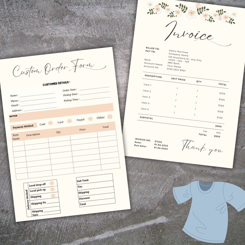 4 Order Form Bundle Editable Invoice Order Form Tshirt Order Form Small ...