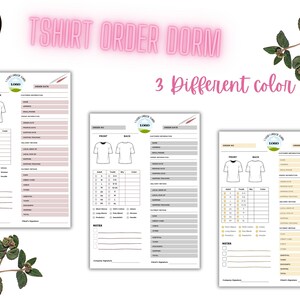 Printable Tshirt Order Form 3 Different Colors Editable  T-Shirt Order Form Custom T Shirt Order Form Craft Order Form Small Business Form