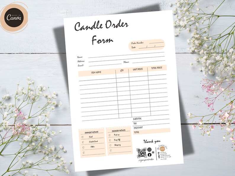 Editable Candle Order Form Canva Template Printable Candle Invoice ...
