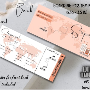 Editable Boarding Pass Template Printable Surprise Fake Airline Ticket Vacation Airplane Ticket Gift Instant Download