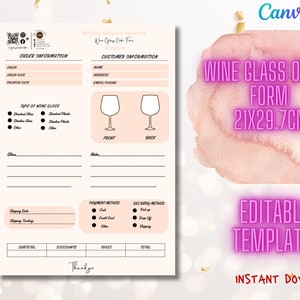 Wine Glass Order Form Editable Small Business Forms Craft Order Form Template Customize Order Form Printable Glass Order Forms Printable