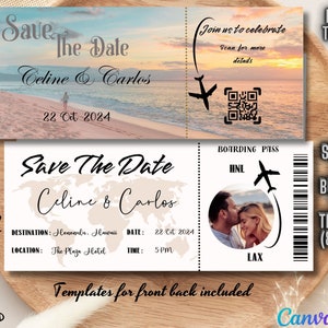 Boarding Pass Save The Date Destination Wedding Invitation Passport Wedding Invitation Printable Travel Theme Beach Template Download Canva