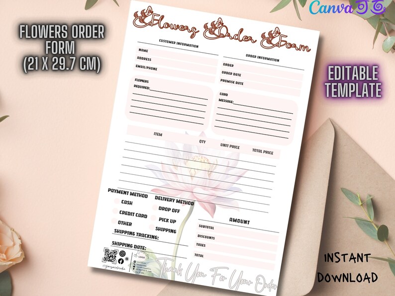 EDITABLE FLORIST ORDER Form Wedding Flowers Printable Flowers Order ...