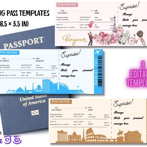Plantilla de tarjeta de embarque editable Tarjeta de embarque de Canva Viaje sorpresa Tarjeta de embarque personalizada Plantilla de Canva Boleto de avión imprimible digital
