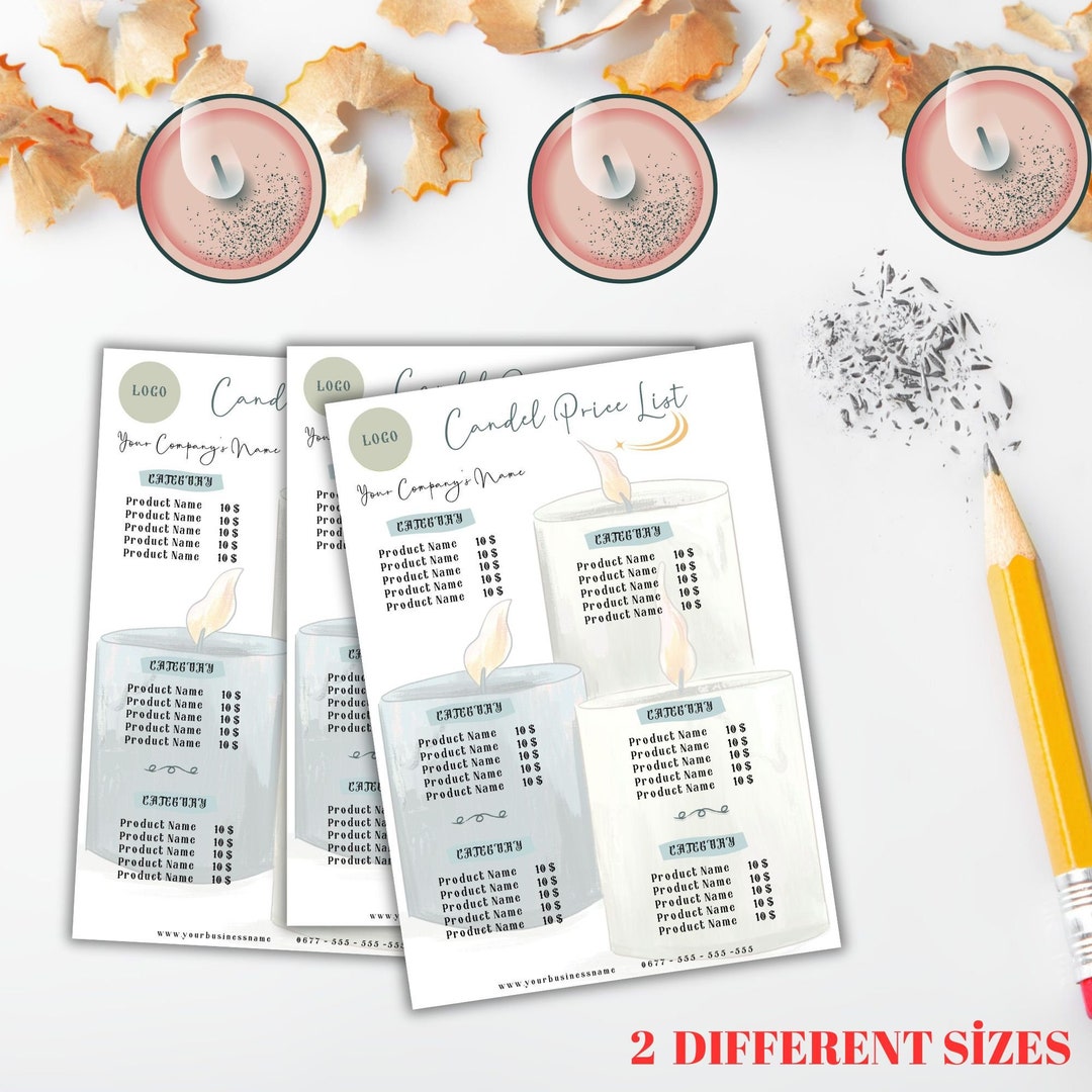 Candle Price List Template Candle Business Candle Template Etsy