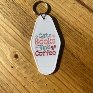 Cats Books Coffee Motel Keychain: Bookish Vintage Style