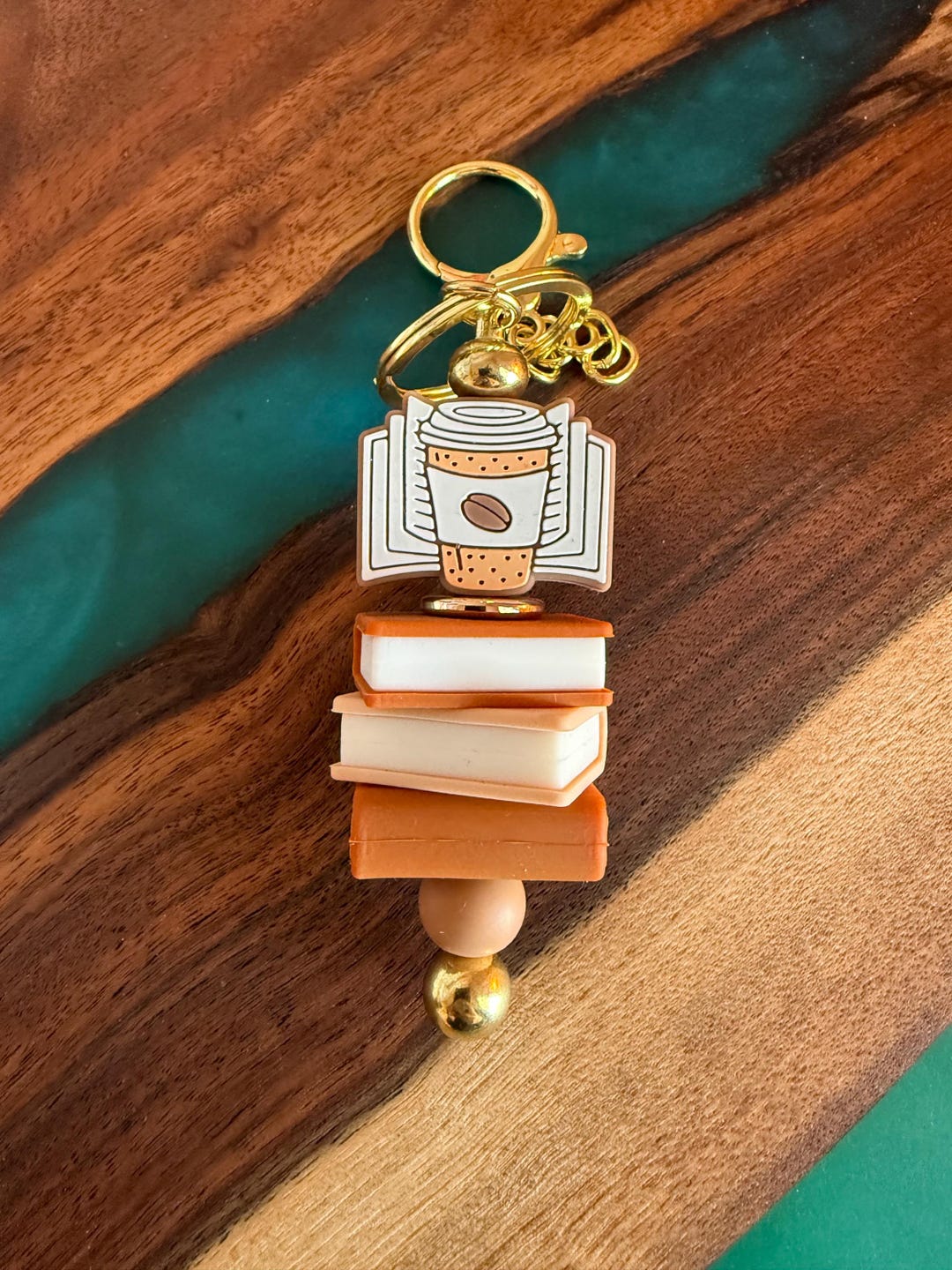 Handmade Stacked Books Keychain: Bookworm Coffee Charm - Etsy