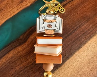Handmade Stacked Books Keychain: Bookworm Coffee Charm
