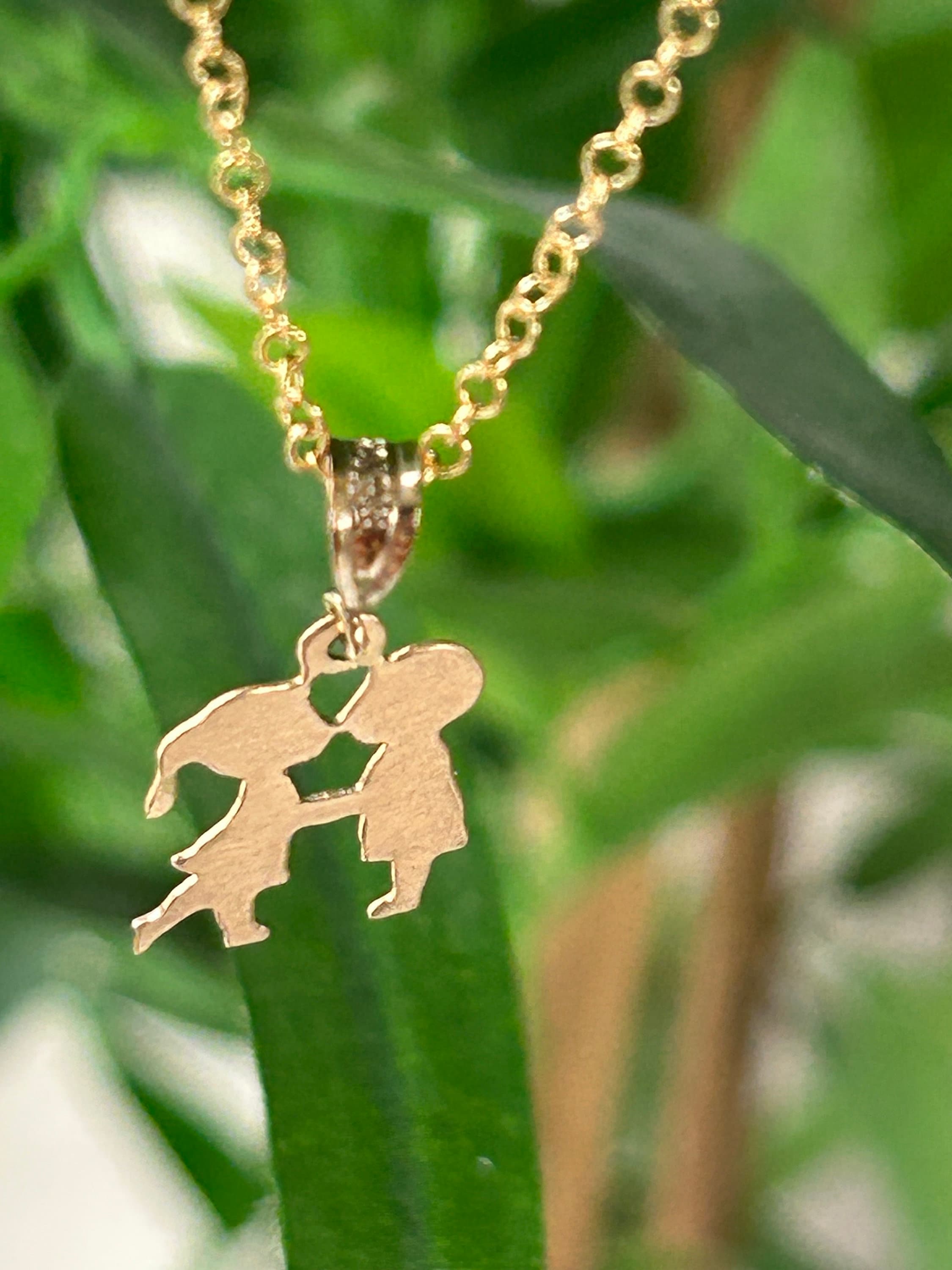 Lovely Gold Fill Chain Necklace of Boy and Girl Kissing. Love Birds Necklace. Etsy