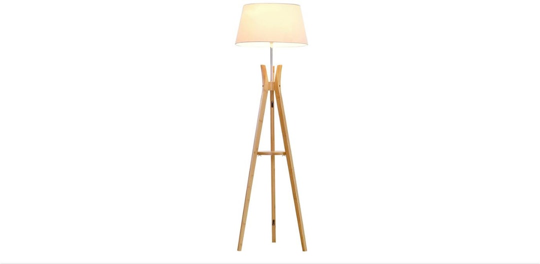 Tripod Wooden Floor Lamp With Shelf Natural Wood Tripod Floor Etsy