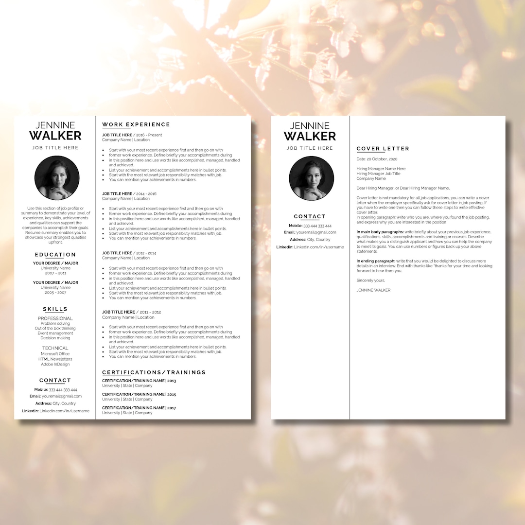 Clean Modern Resume Template 4 Page CV Template Cover - Etsy