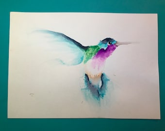 Hummingbird Watercolor Painting, Colorful