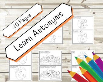 40 Opposites Coloring Pages for Kids, Educational Antonyms Activity Pack, Kindergarten Learning (Digital Download)