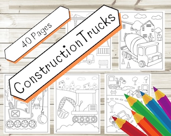 Construction Trucks Coloring Pages - 40 Truck Illustrations (Digital Download)
