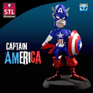 3D Printable Cartoon-Style Captain America Miniature – Inspired by the Iconic Hero