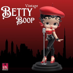 Betty Boop STL-Datei für 3D-Druck – Klassische Cartoon-Diva auf der Bühne mit Mikrofon