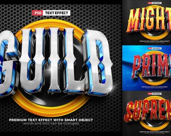 Esport Team 3D Text Effect Logo Template. Photoshop Template