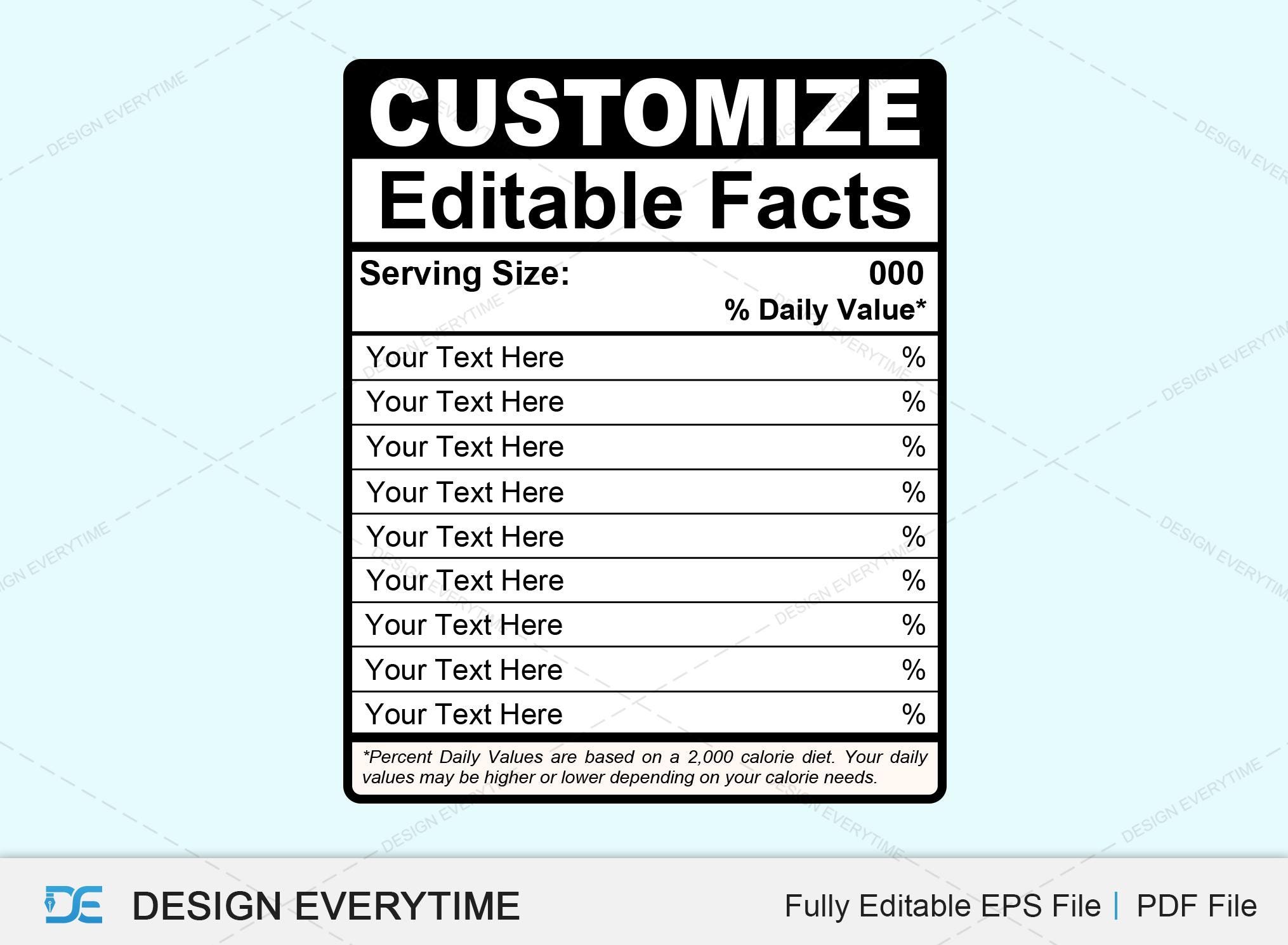 Editable Nutrition Facts Template Bundle Customize Nutrition Label