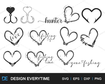 Fishing Typography SVG Design, Fishing Hook Heart Shape SVG Design, Life Line Fishing Hook