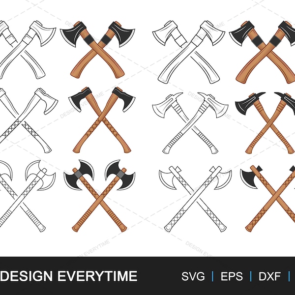 Cross Axe SVG Bundle, Axe Clipart SVG Bundle, Cross Axe, Axe illustration, Forest tools, Axe Outline, Vector Design, Woodworking, Woodcutter
