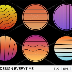 Retro Vintage Sunset Vector Background SVG, Colorful Sunset Vector Shapes, Retro Sunset Illustration, Colorful Vintage Sunset EPS File