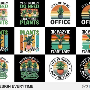Retro Vintage Planting Typography Design Bundle, Dying Plant In Planter, Planting Typography design, Gardening Typography Design