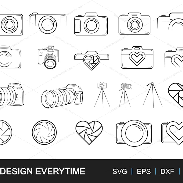 Celebrate World Photography Day with Stunning Camera Outline Vector SVG Bundle Design, Camera Icon, Camera Vector,  World Photography Day