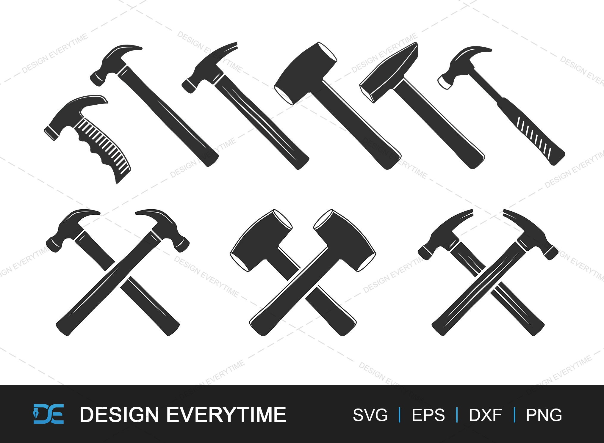 Hammer Clipart SVG Bundle, Hammer Illustration Bundle, Carpenter Vector
