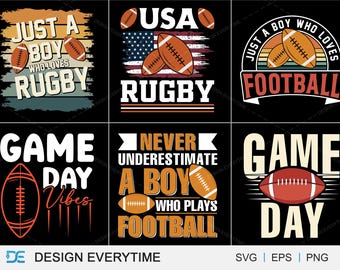 Rugby Typography Design Bundle, American Football Typography Bundle Design, Sports Typography For Rugby Lover