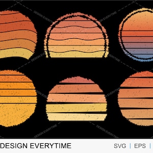 Retro Vintage Sunset Grunge Vector SVG, Retro Sunset Illustration, Colorful Vintage Sunset EPS File, Instant Download