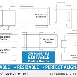 Editable and Resizable Dieline Bundle, Resizable Die cut Design,  Editable dieline, Custom Die cut, Custom cardboard dieline