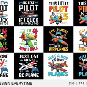 Baby Airplane Aviation, Aviator Pilot For Kids T-Shirt Bundle White and Black Version