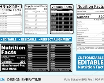 Editable Nutrition Facts Template Bundle, Customize Nutrition Label Template, Supplement Facts, Supplement Label, Editable Label Design