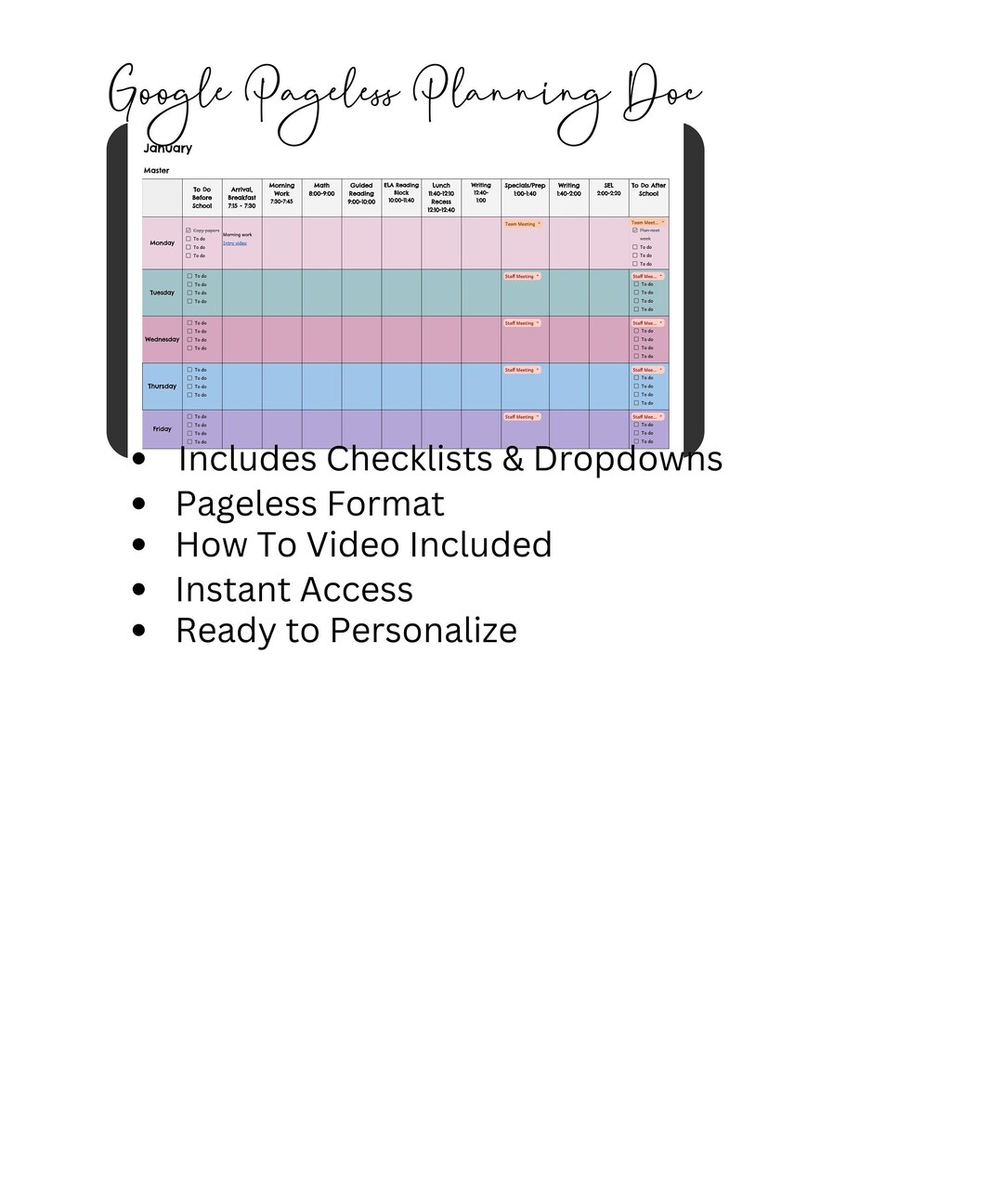 Google Doc Lesson Planner Lesson Planner Google Teacher Etsy